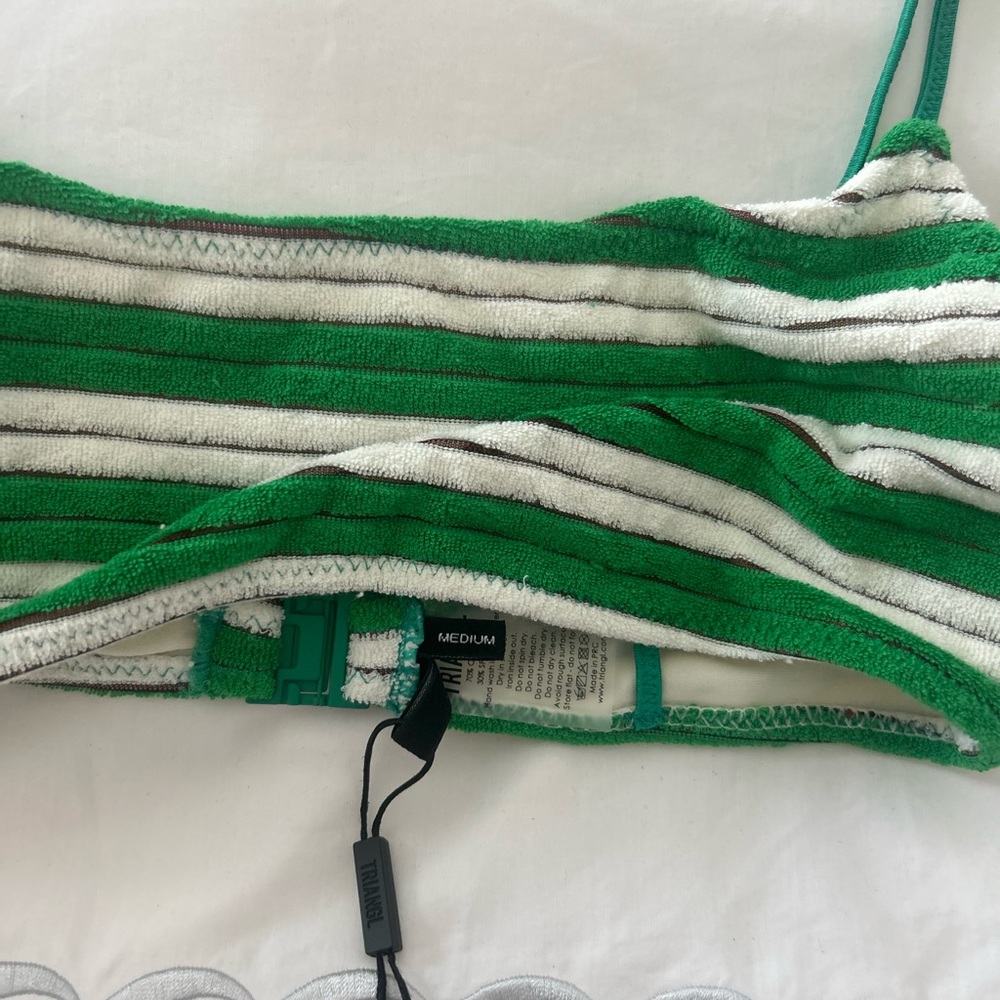 Triangl Swimwear Green and White Bikini Top